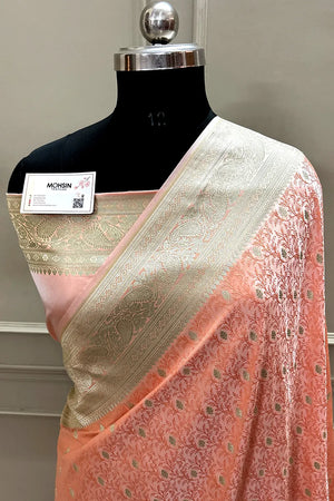 Peach Zari Katan Silk Banarasi Saree