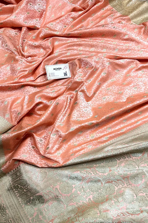 Peach Zari Katan Silk Banarasi Saree