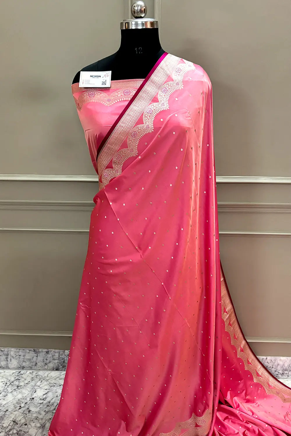 Peach Zari Katan Silk Banarasi Saree