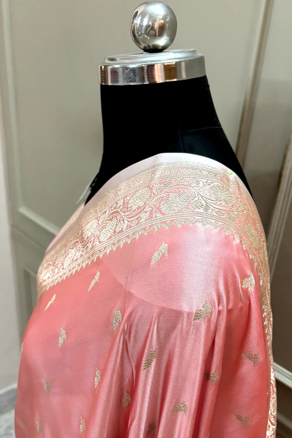 Peach Zari Katan Silk Banarasi Saree