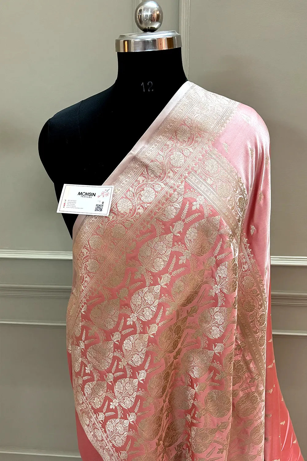 Peach Zari Katan Silk Banarasi Saree