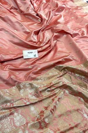 Peach Zari Katan Silk Banarasi Saree
