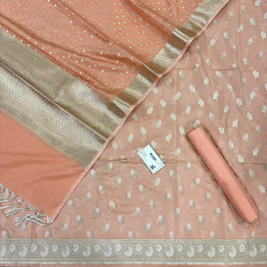 Peach Zari Katan Silk Banarasi Suit