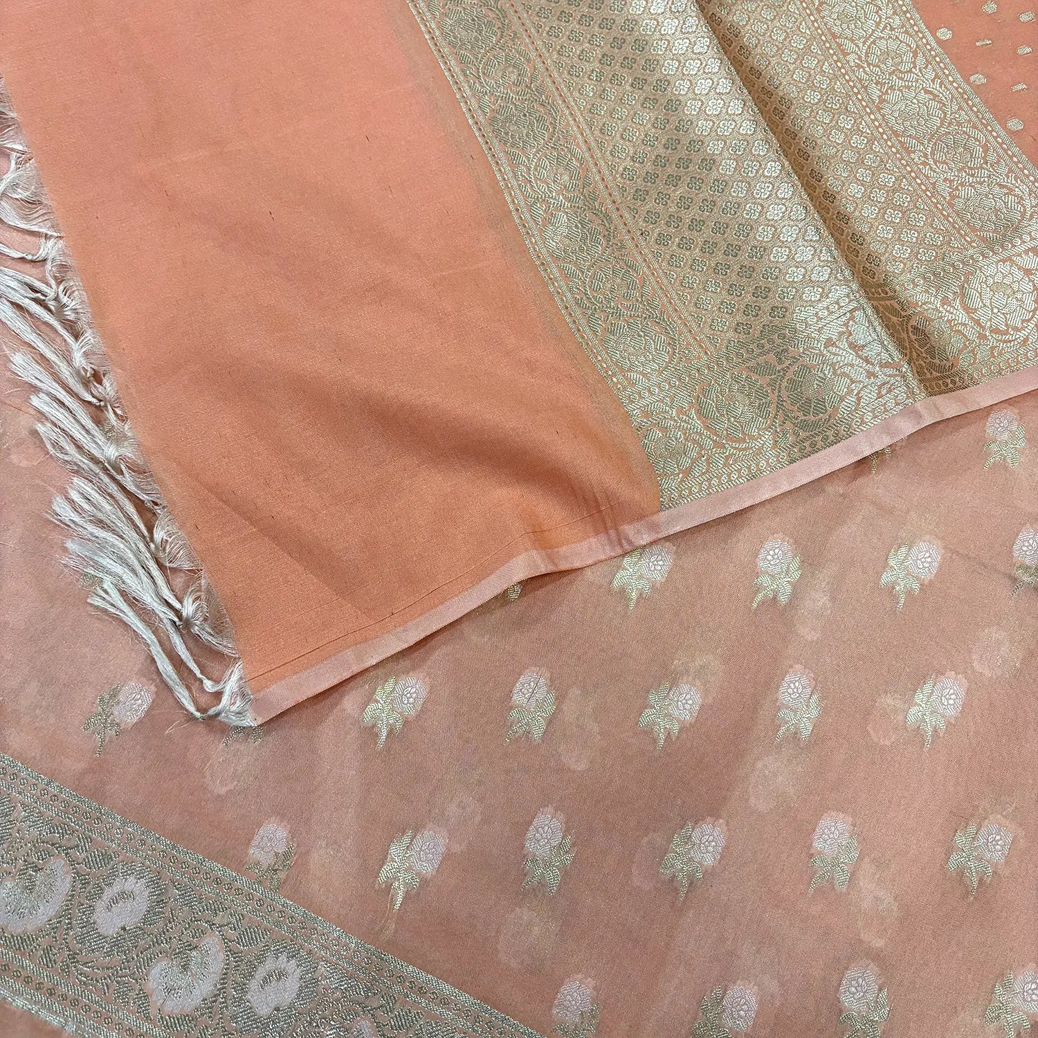 Peach Zari Katan Silk Banarasi Suit