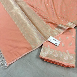 Peach Zari Katan Silk Banarasi Suit