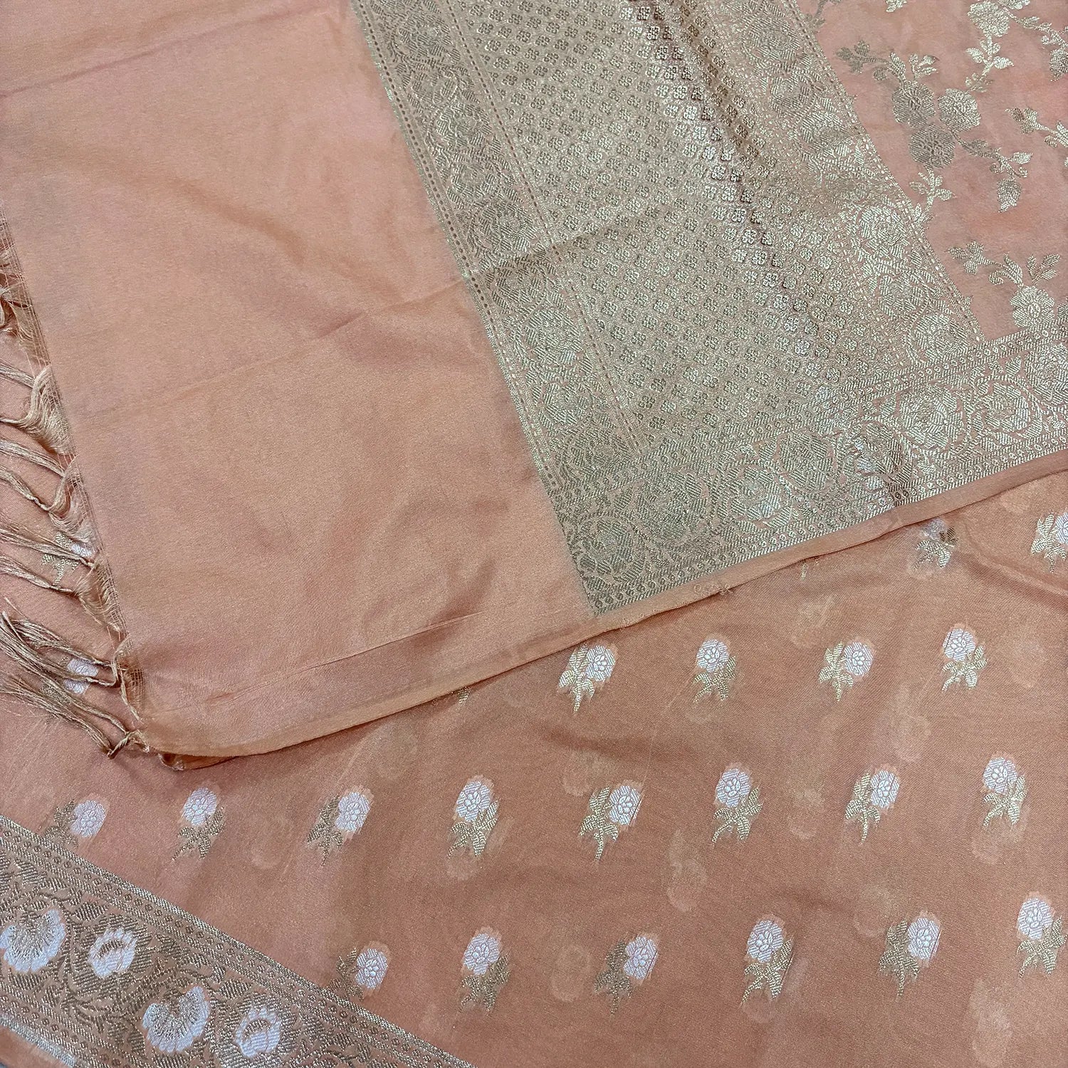 Peach Zari Katan Silk Banarasi Suit