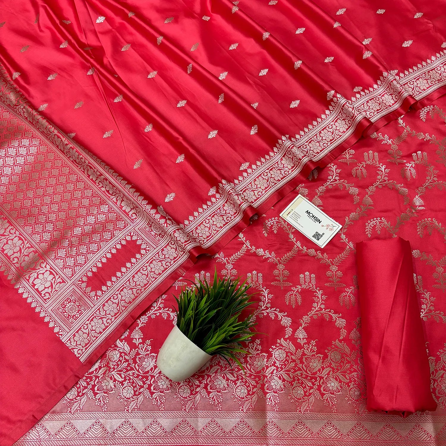 Peach Zari Katan Silk Banarasi Suit