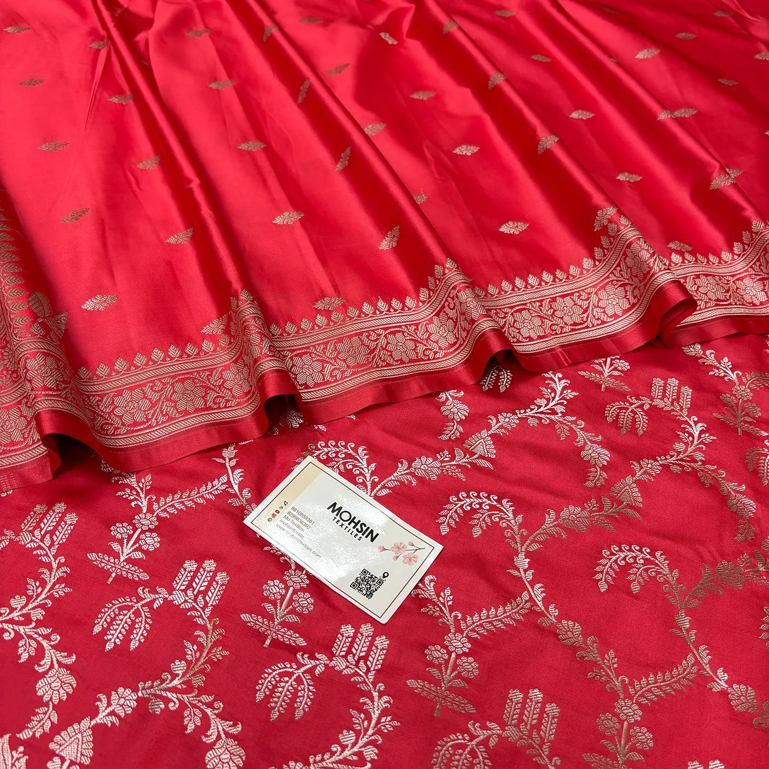 Peach Zari Katan Silk Banarasi Suit
