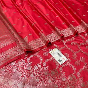 Peach Zari Katan Silk Banarasi Suit