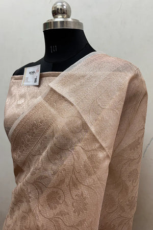 Peach Zari Linen Silk Banarasi Saree
