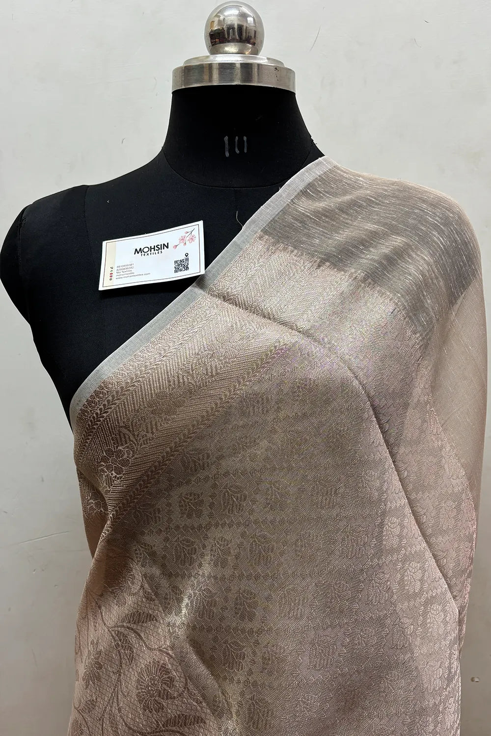 Peach Zari Linen Silk Banarasi Saree