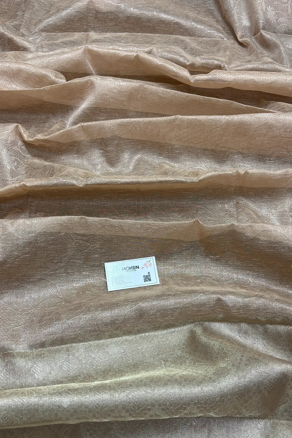 Peach Zari Linen Silk Banarasi Saree