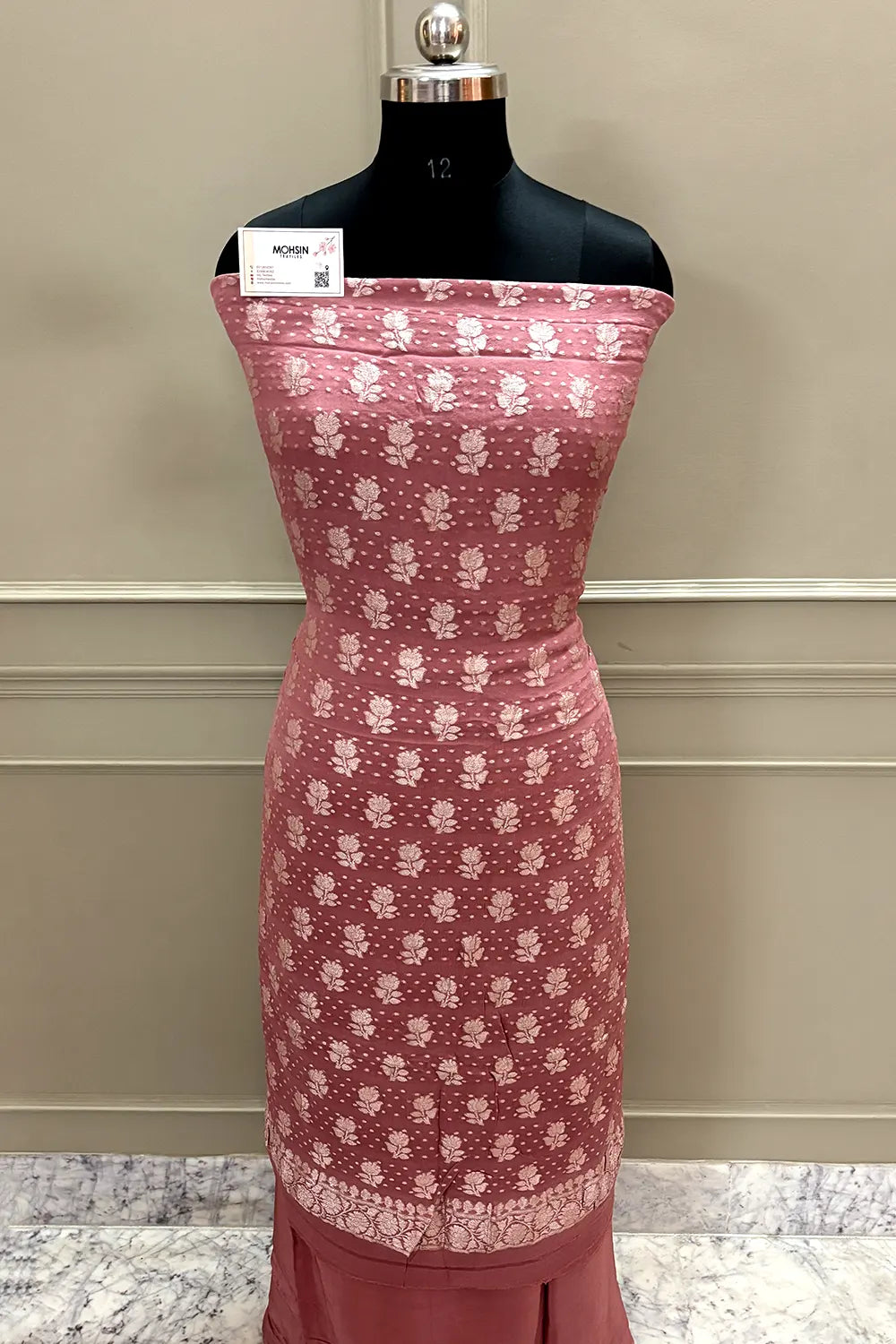 Peach Zari Pure Georgette Silk Banarasi Suit