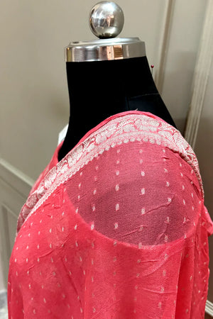Peach Zari Pure Georgette Silk Banarasi Suit
