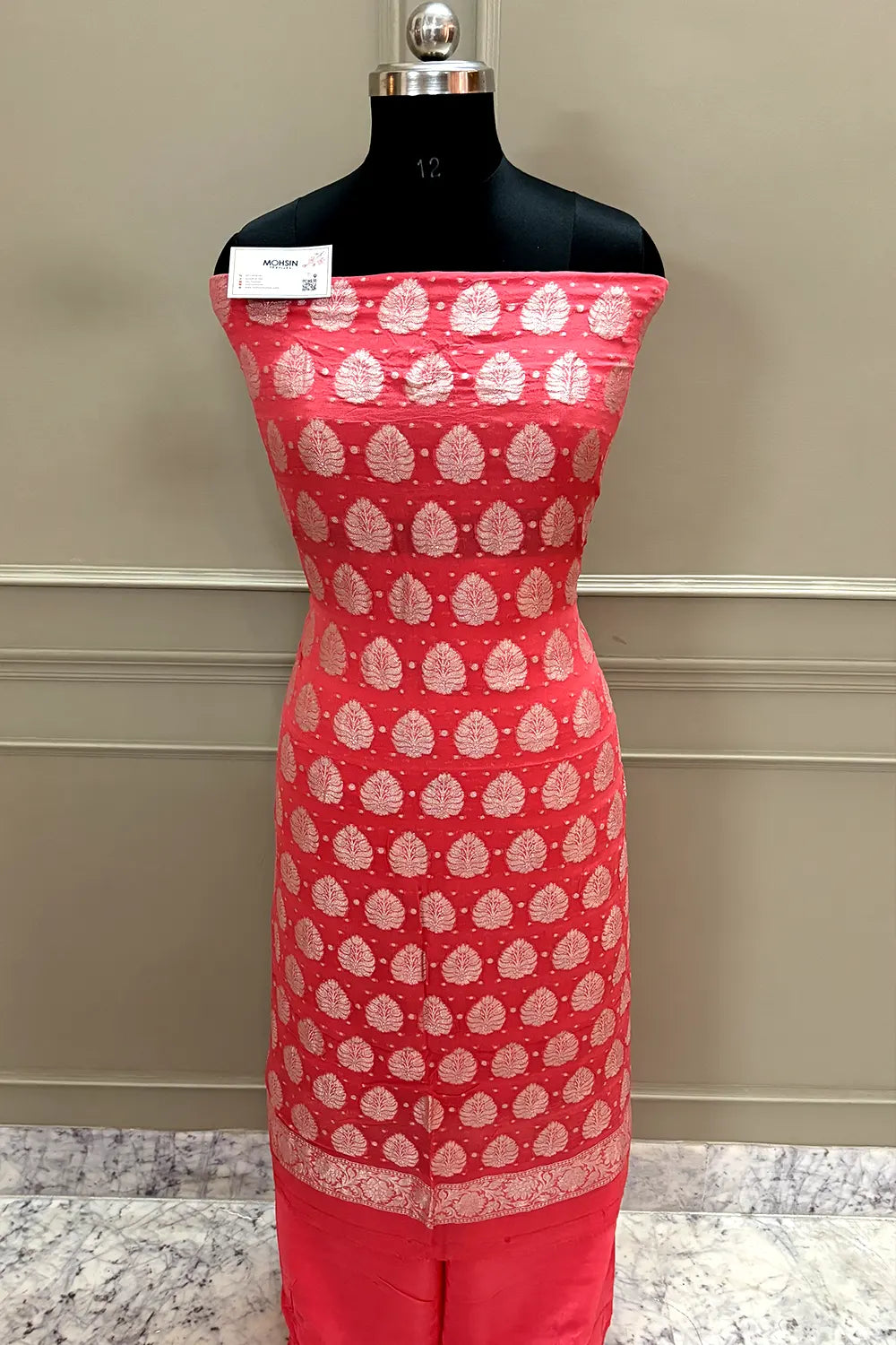 Peach Zari Pure Georgette Silk Banarasi Suit