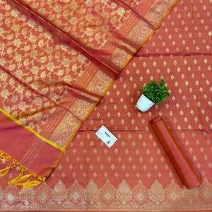 Peach Zari Satin Silk Banarasi Suit