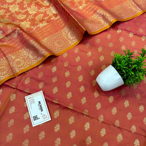 Peach Zari Satin Silk Banarasi Suit