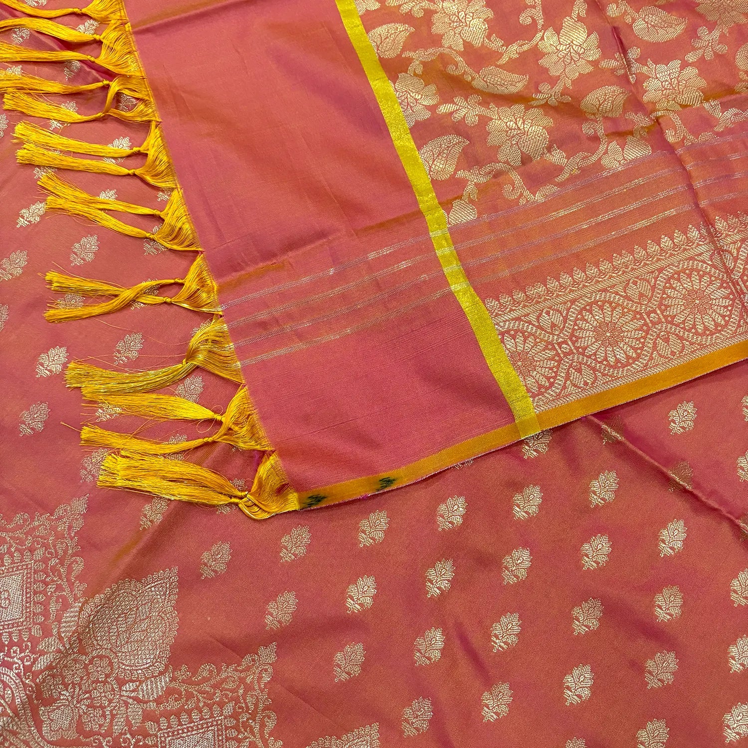 Peach Zari Satin Silk Banarasi Suit