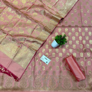 Peach Zari Satin Silk Banarasi Suit
