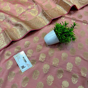 Peach Zari Satin Silk Banarasi Suit