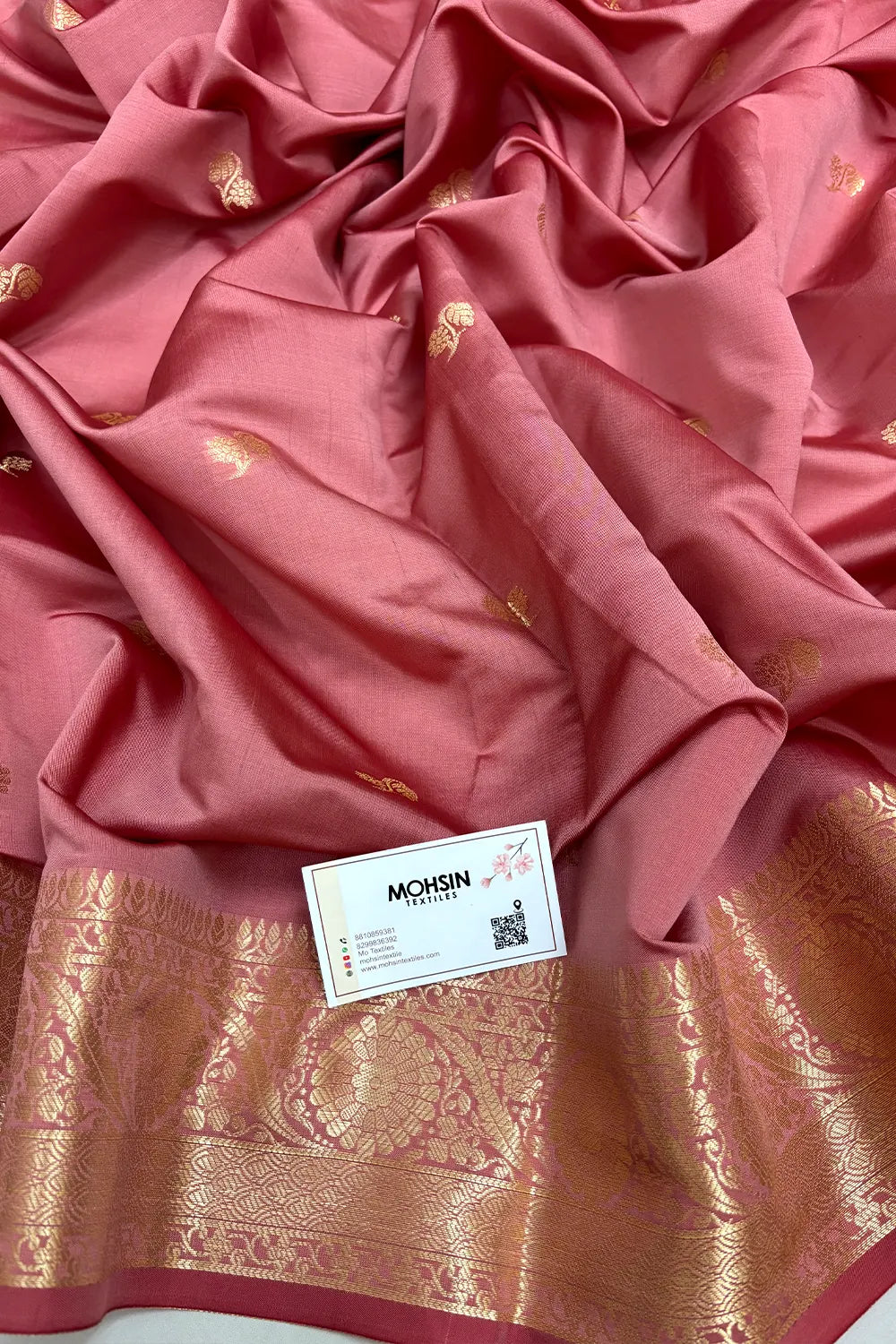 Peach Zari Semi Katan Silk Banarasi Saree