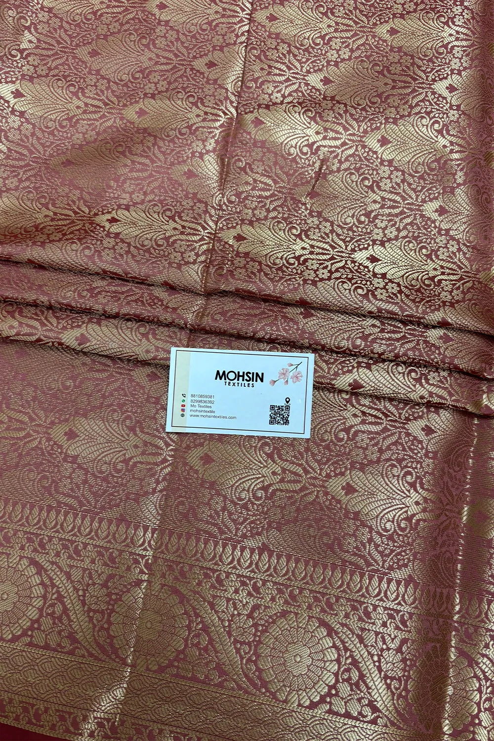 Peach Zari Semi Katan Silk Banarasi Saree