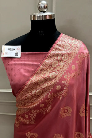 Peach Zari Semi Mashru Silk Banarasi Saree