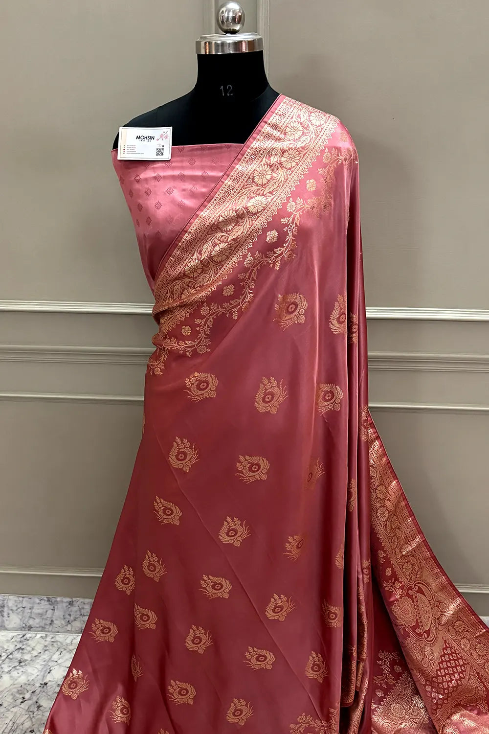 Peach Zari Semi Mashru Silk Banarasi Saree