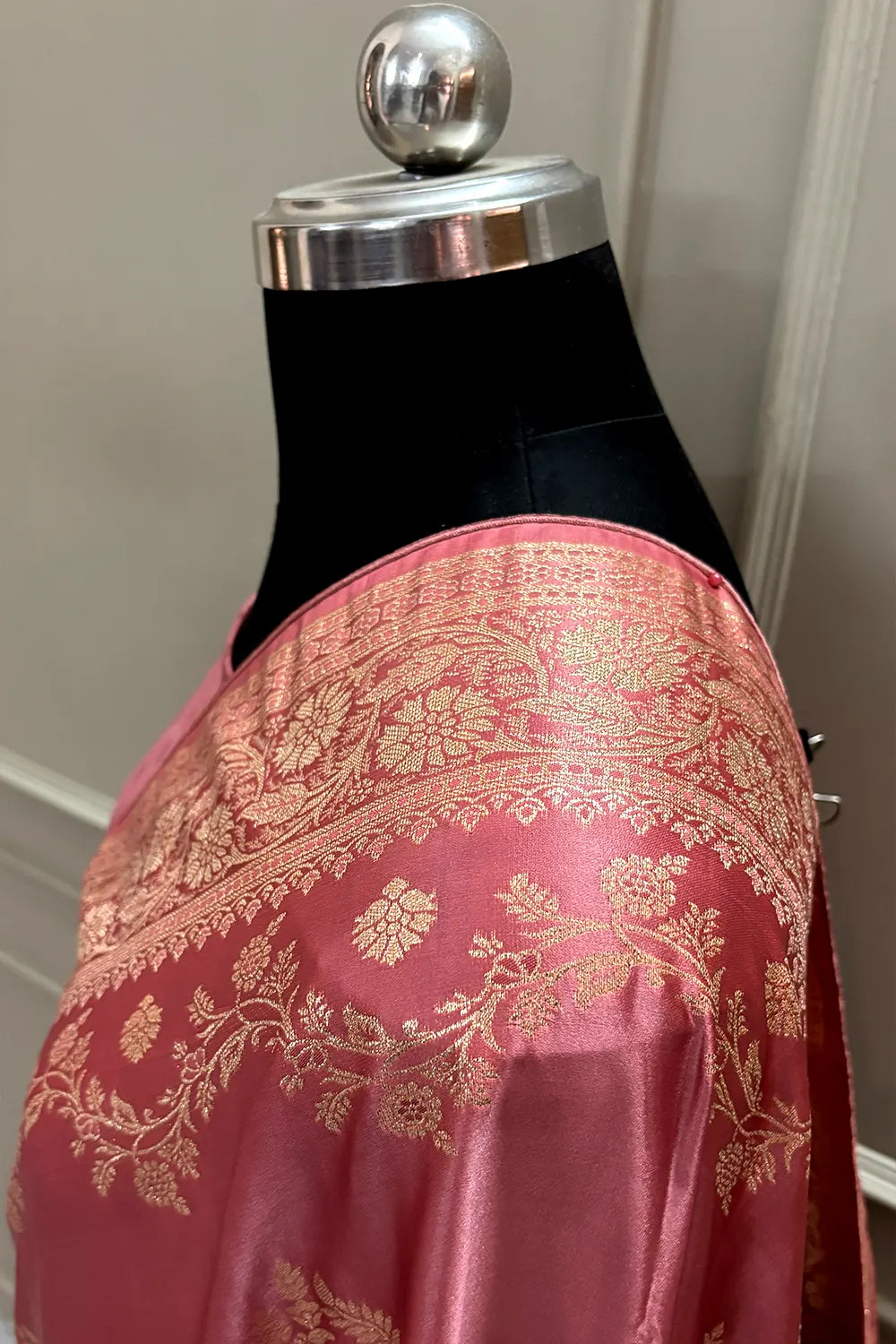 Peach Zari Semi Mashru Silk Banarasi Saree