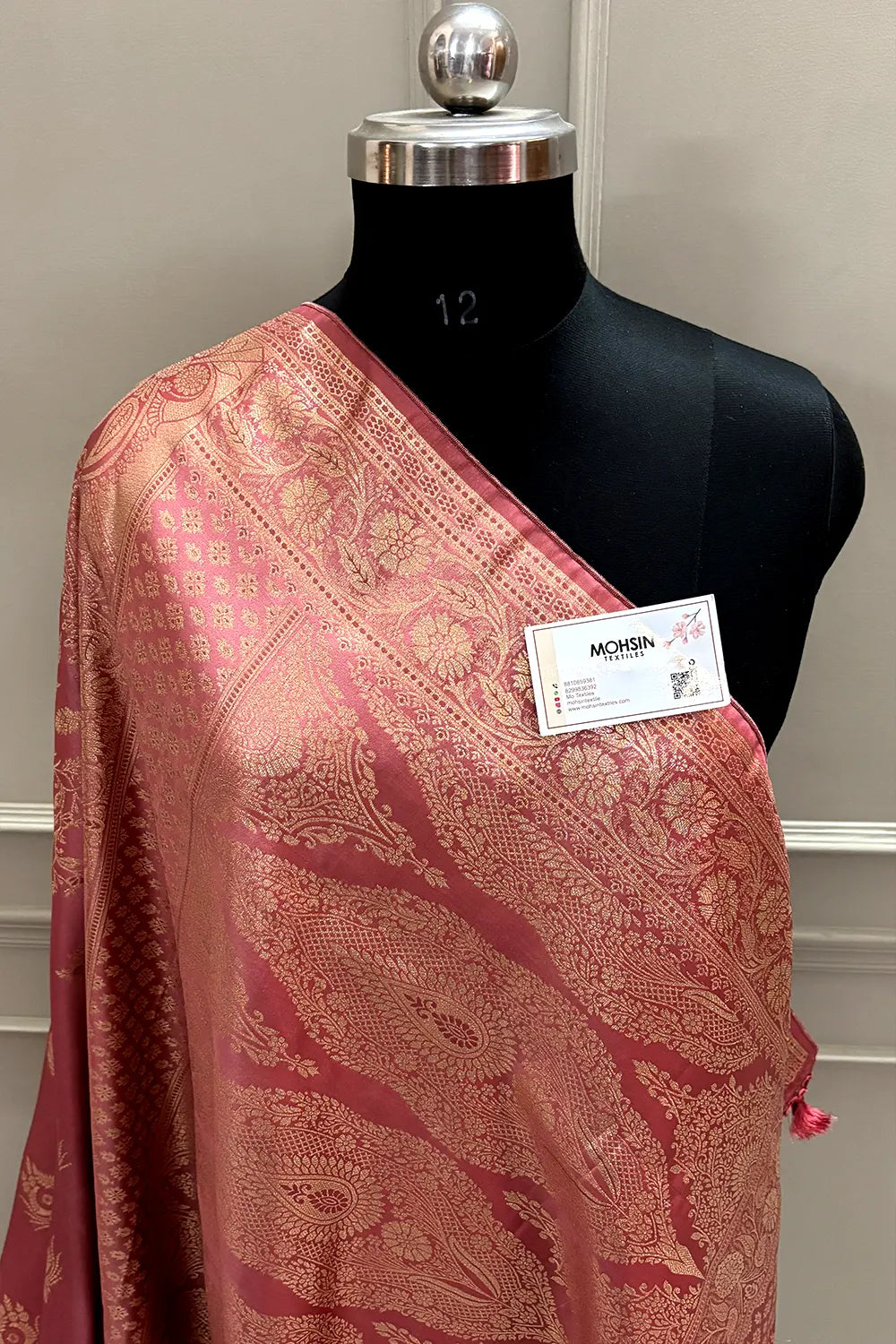 Peach Zari Semi Mashru Silk Banarasi Saree