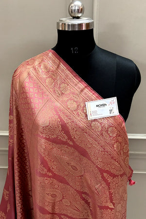 Peach Zari Semi Mashru Silk Banarasi Saree