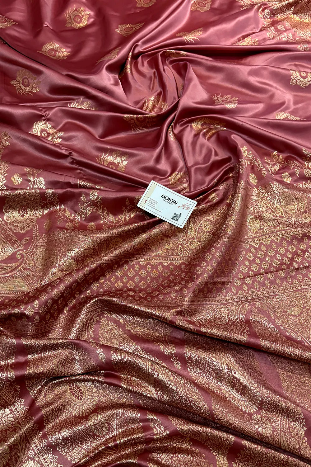 Peach Zari Semi Mashru Silk Banarasi Saree
