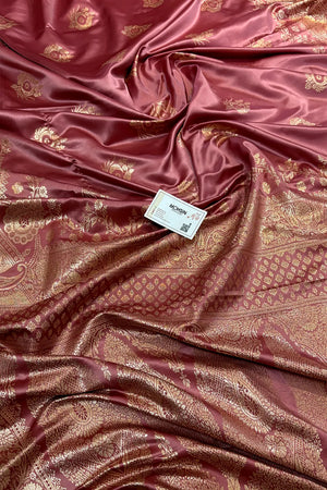 Peach Zari Semi Mashru Silk Banarasi Saree