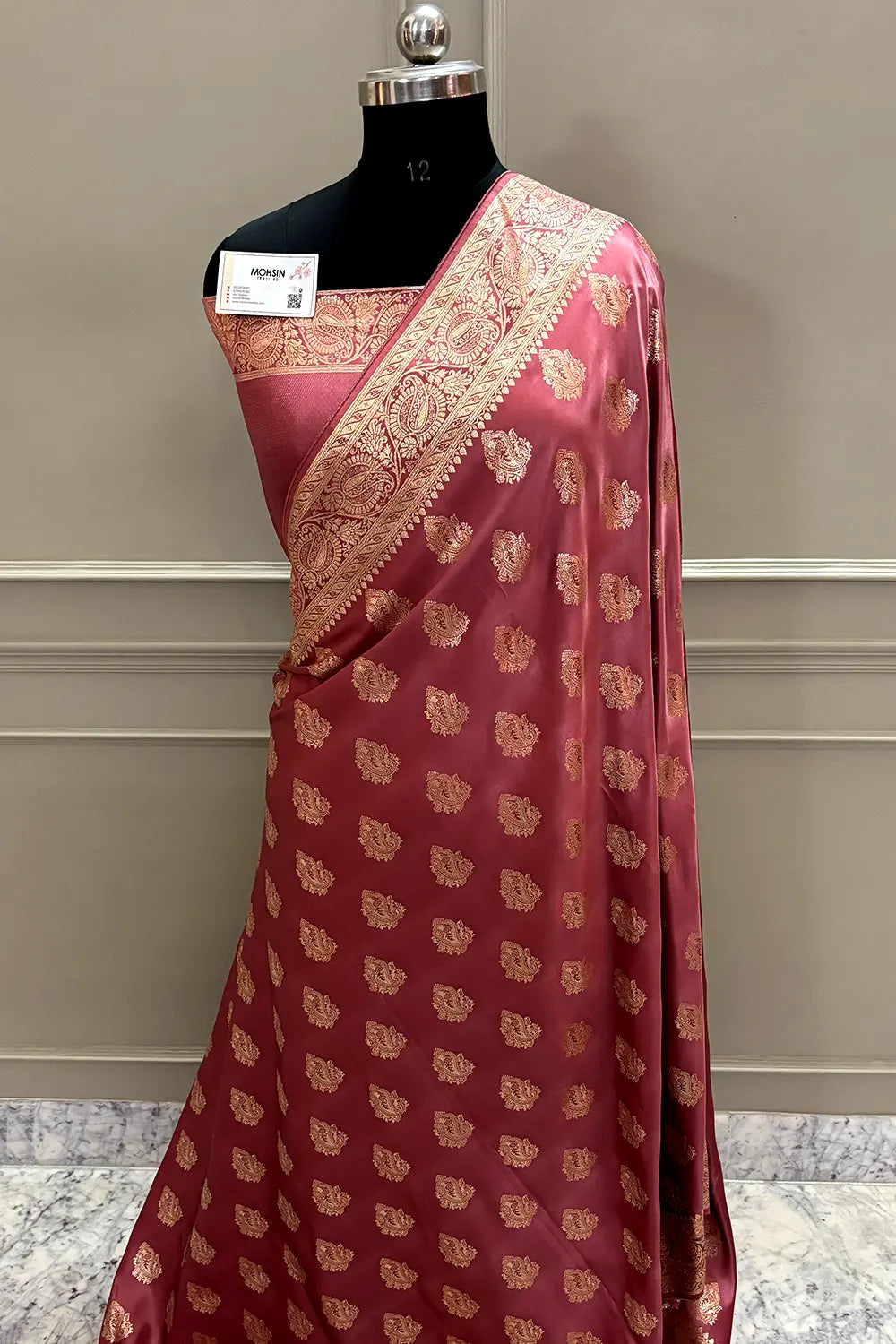 Peach Zari Semi Mashru Silk Banarasi Saree