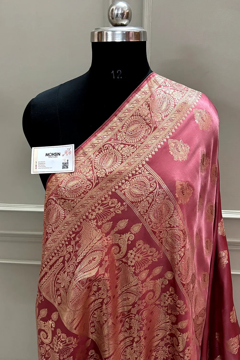 Peach Zari Semi Mashru Silk Banarasi Saree
