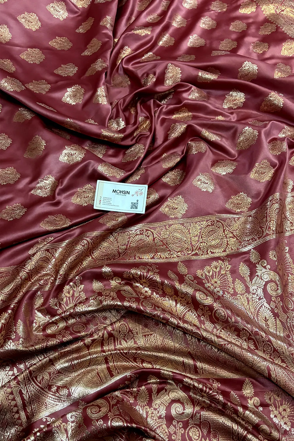 Peach Zari Semi Mashru Silk Banarasi Saree