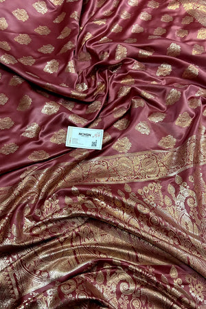 Peach Zari Semi Mashru Silk Banarasi Saree