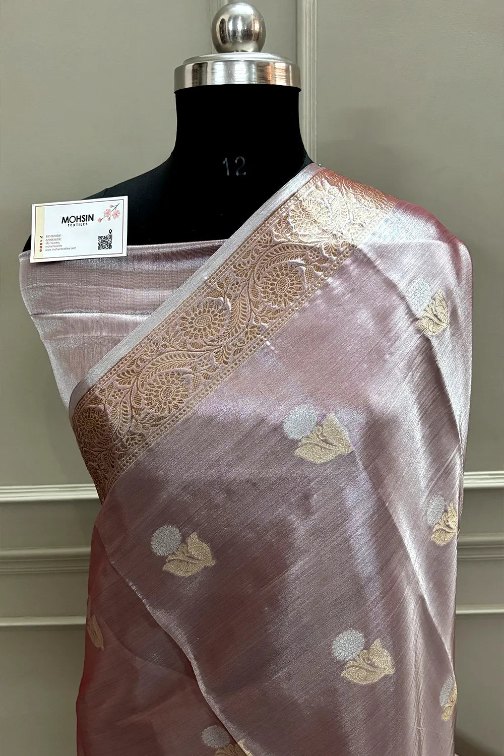 Peach Zari Tissue Silk Banarasi Saree