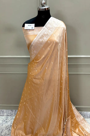 Peachy Orange Zari Katan Silk Banarasi Saree