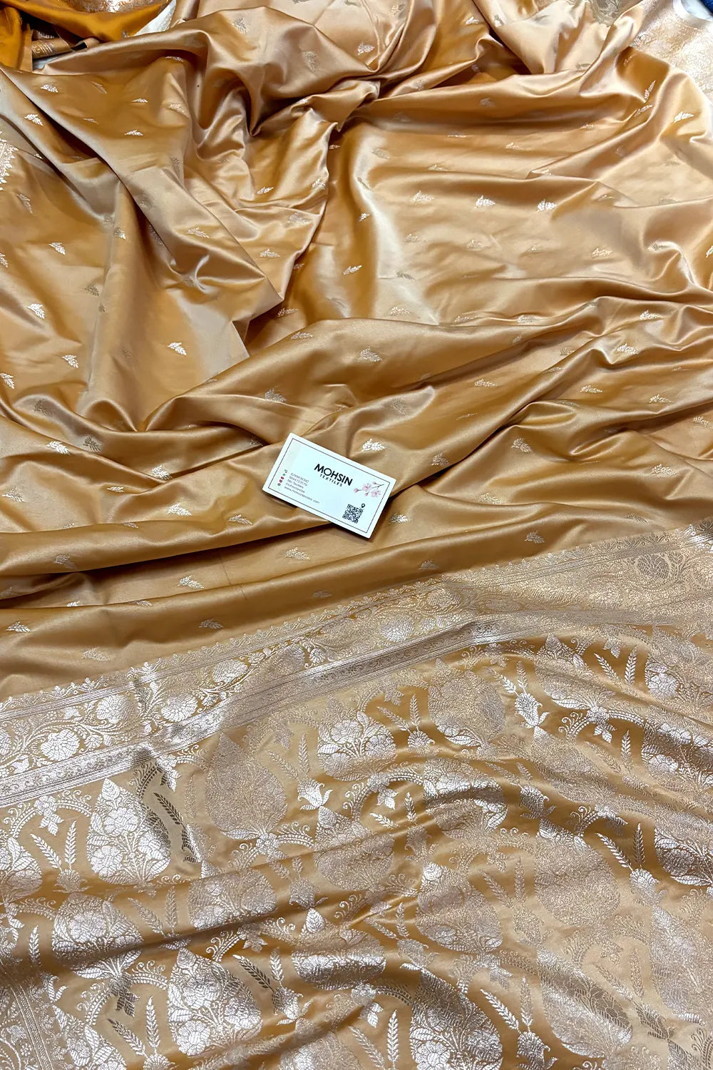 Peachy Orange Zari Katan Silk Banarasi Saree