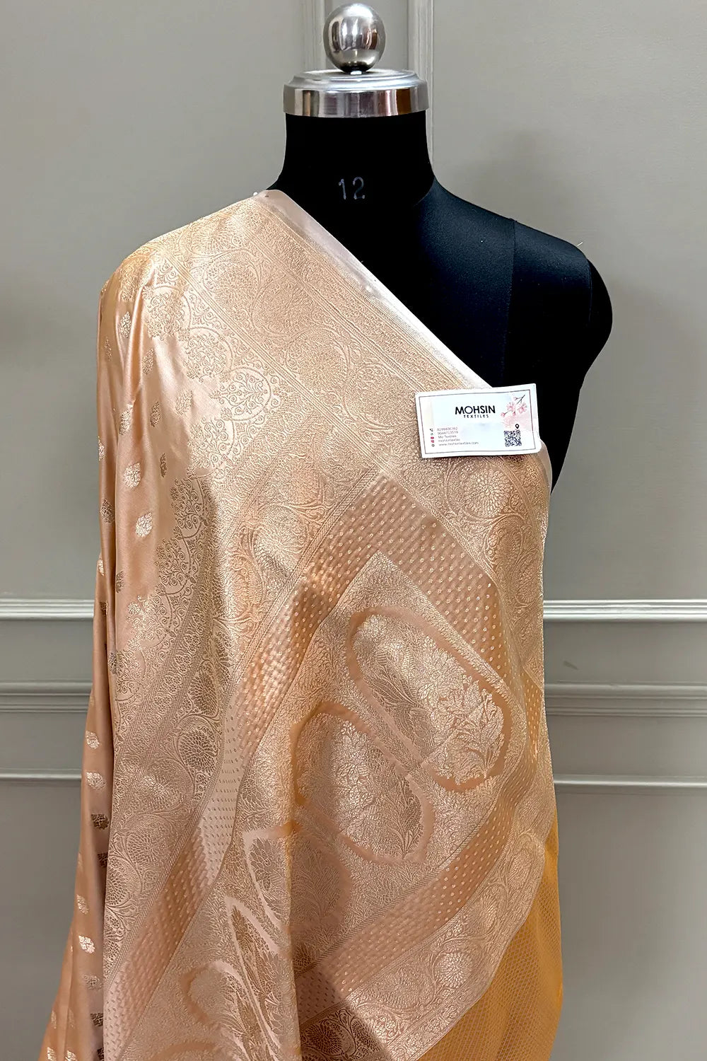 Peachy Orange Zari Katan Silk Banarasi Saree