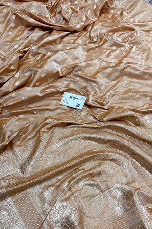 Peachy Orange Zari Katan Silk Banarasi Saree