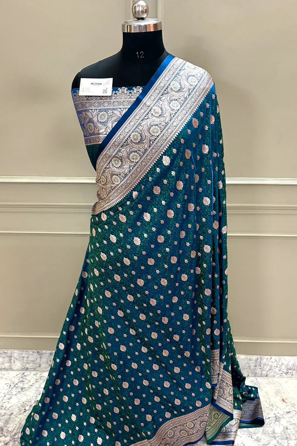 Peacock Blue Chunni Munni Buti Katan Silk Banarasi Saree