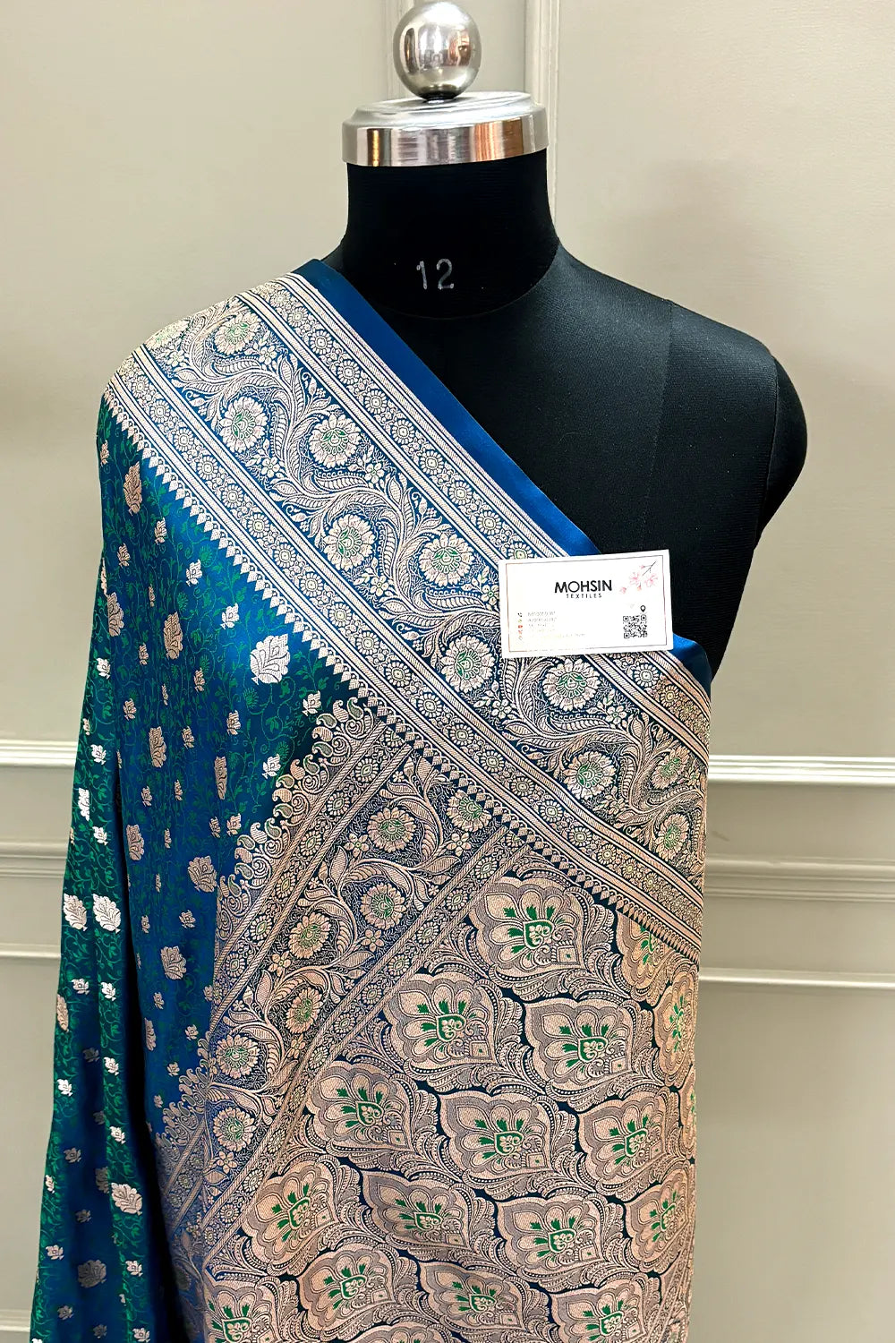 Peacock Blue Chunni Munni Buti Katan Silk Banarasi Saree