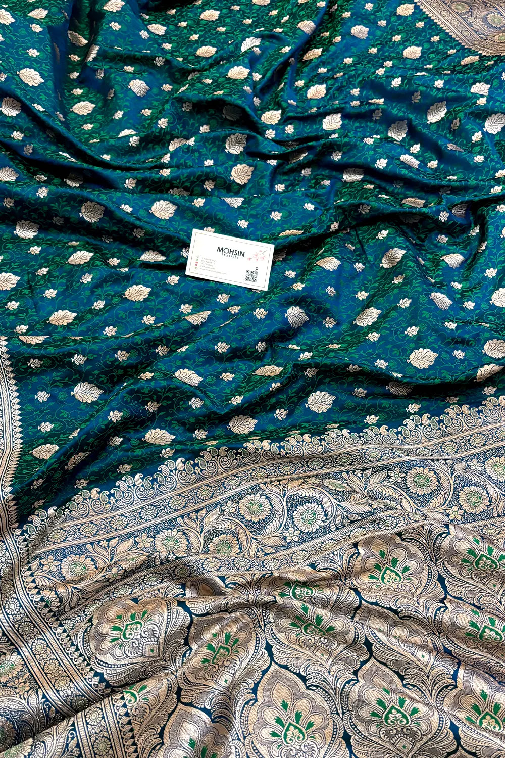 Peacock Blue Chunni Munni Buti Katan Silk Banarasi Saree