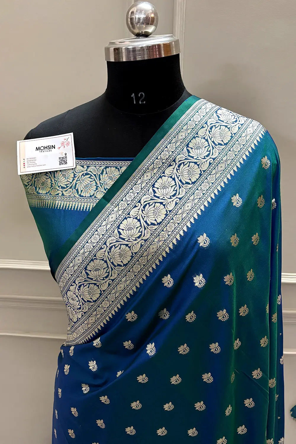 Peacock Blue Ghonga Buti Katan Silk Banarasi Saree