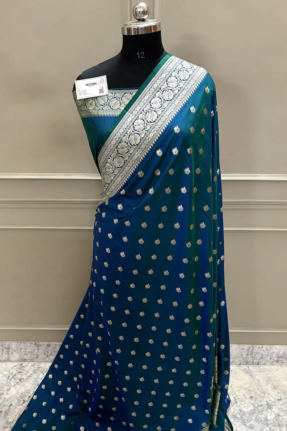 Peacock Blue Ghonga Buti Katan Silk Banarasi Saree