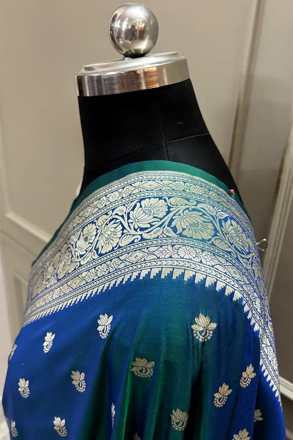 Peacock Blue Ghonga Buti Katan Silk Banarasi Saree