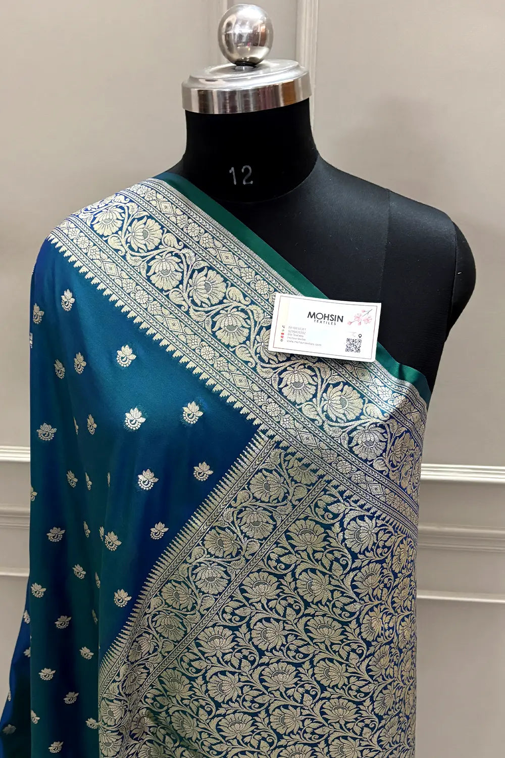 Peacock Blue Ghonga Buti Katan Silk Banarasi Saree