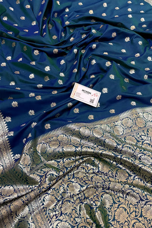 Peacock Blue Ghonga Buti Katan Silk Banarasi Saree